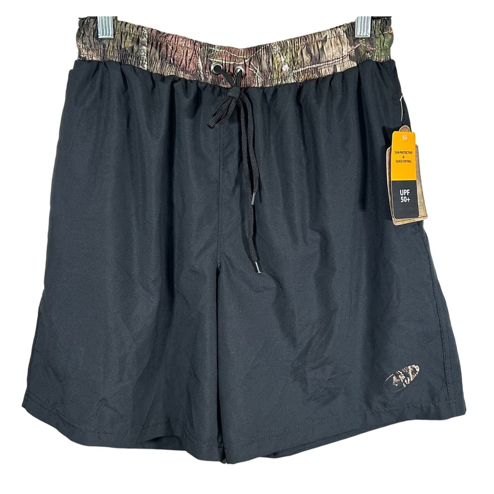 Mossy Oak Mens Swim Trunks Black Camo Waistband UPF 50+ Quick Dry‎ Medium NEW